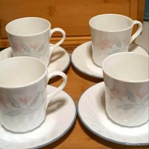 4 Corelle PINK TRIO Cups & Saucers Sets